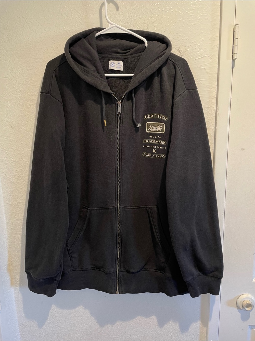Vintage Hurley Hoodie Mens XXL Full Zip Y2K Surf Skate Gray Established 1999